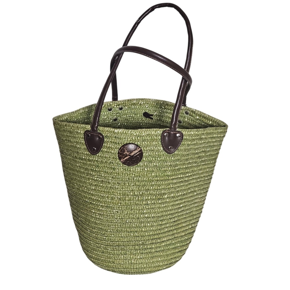 Sage Green Woven Straw Tote Beach Bag Large Market Shopper Resort Vacation Boho
